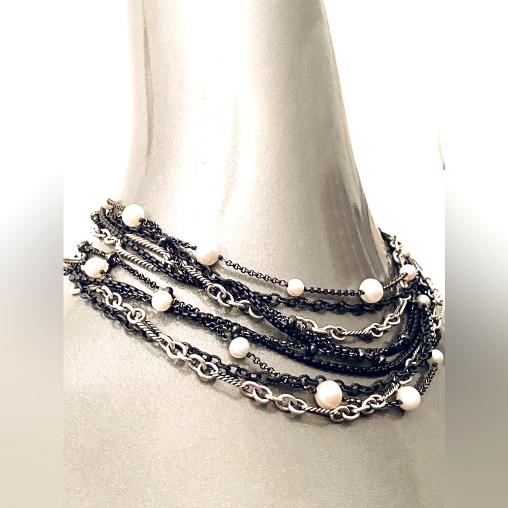 David Yurman Multistrand Quatrefoil Necklace with Onyx and Cultured White Pearls - Picture 5 of 9